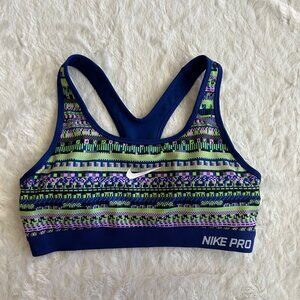 Nike Pro Blue Pixel Print Removable Padding Sports Bra Racer Back - Medium